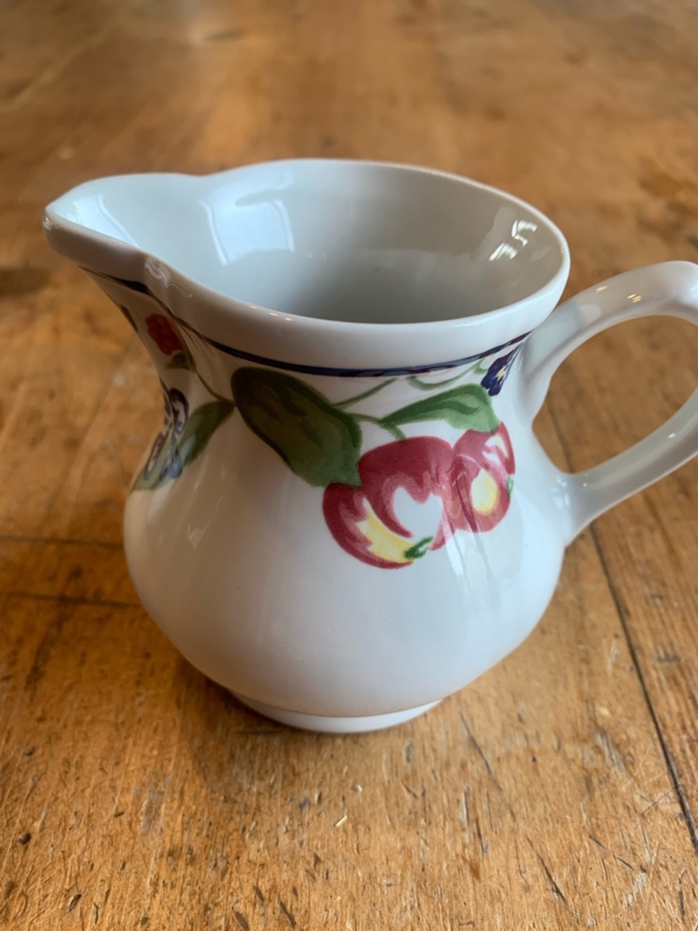 White Floral Ceramic Creamer Pitcher - White with Red, Blue & Green Accents